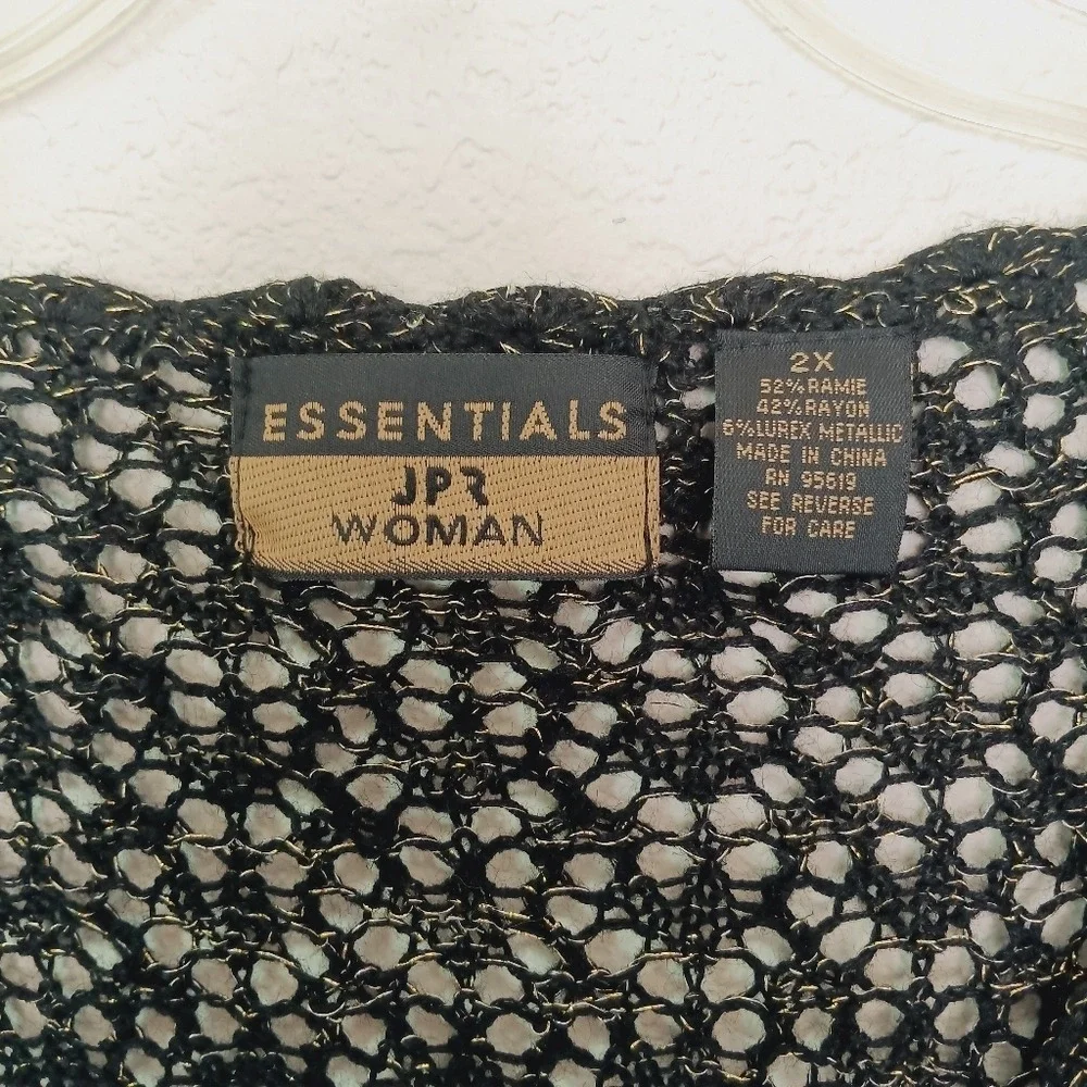 JPR Essentials Shrug Women 2X Black Gold Metallic Open Knit Cropped Cardigan